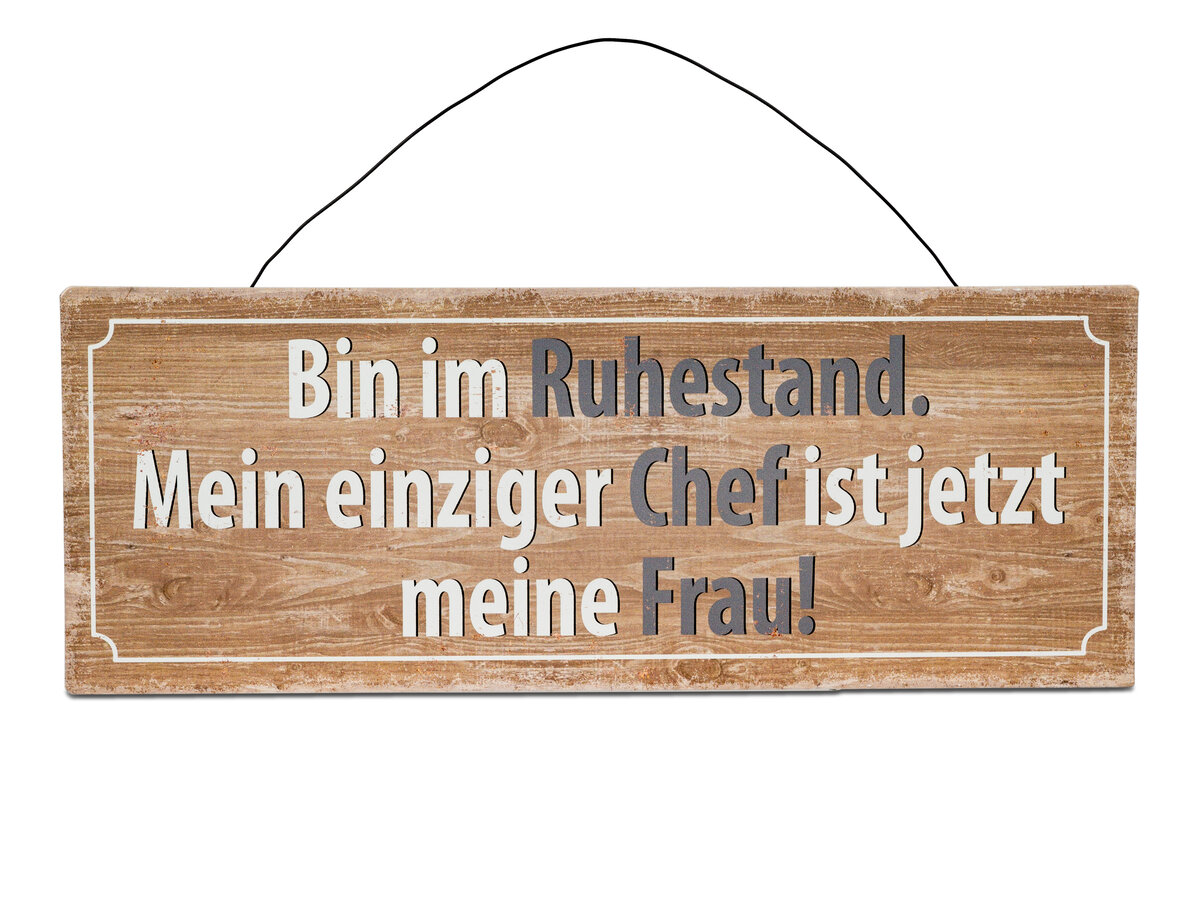 Humorvolles Wandbild aus Metall mit Draht-Aufhängung – 40 x 15 cm