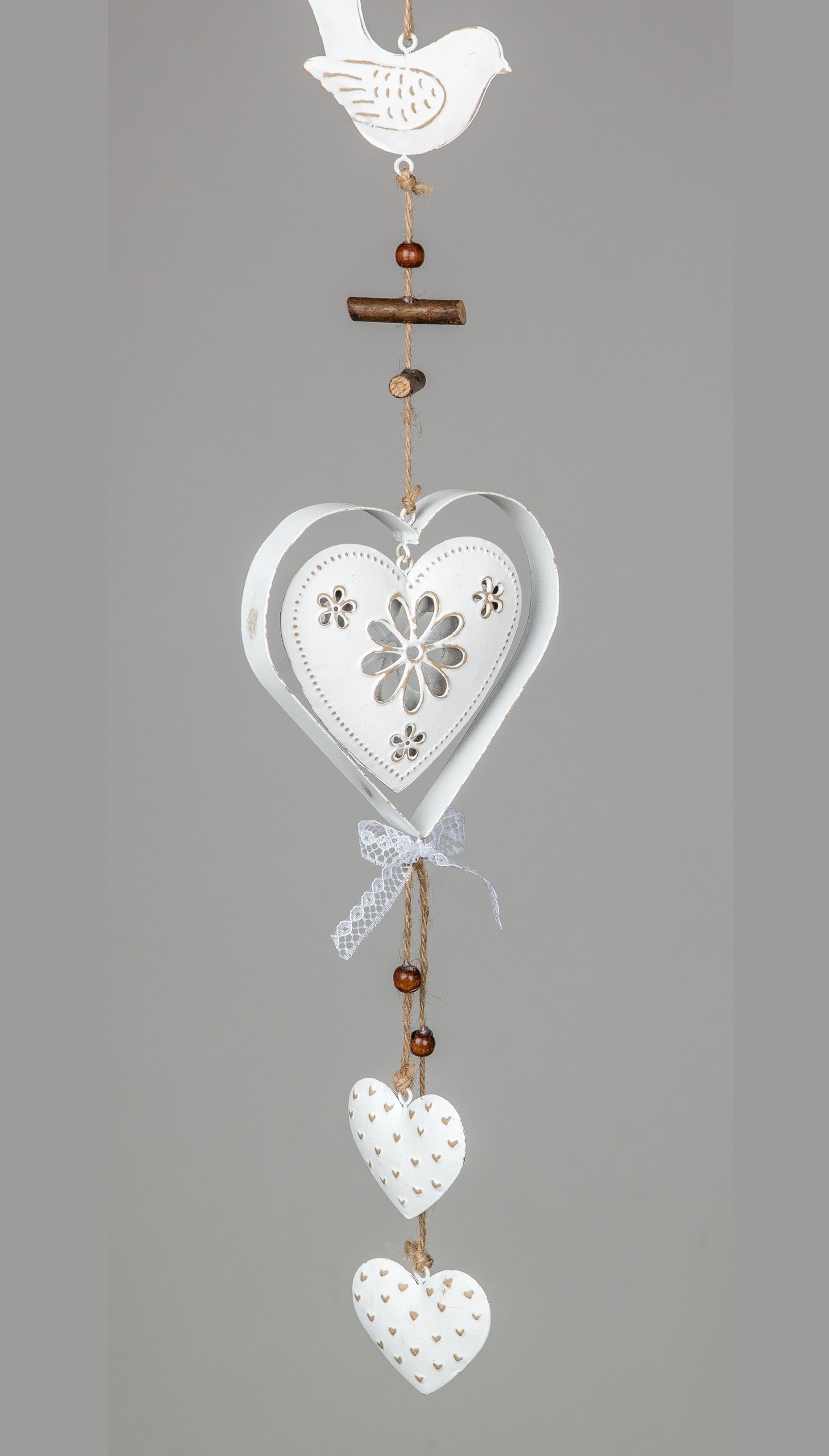 Formano Herz Hänger aus Metall mit Durchbruch Blume,ca. 13x48cm