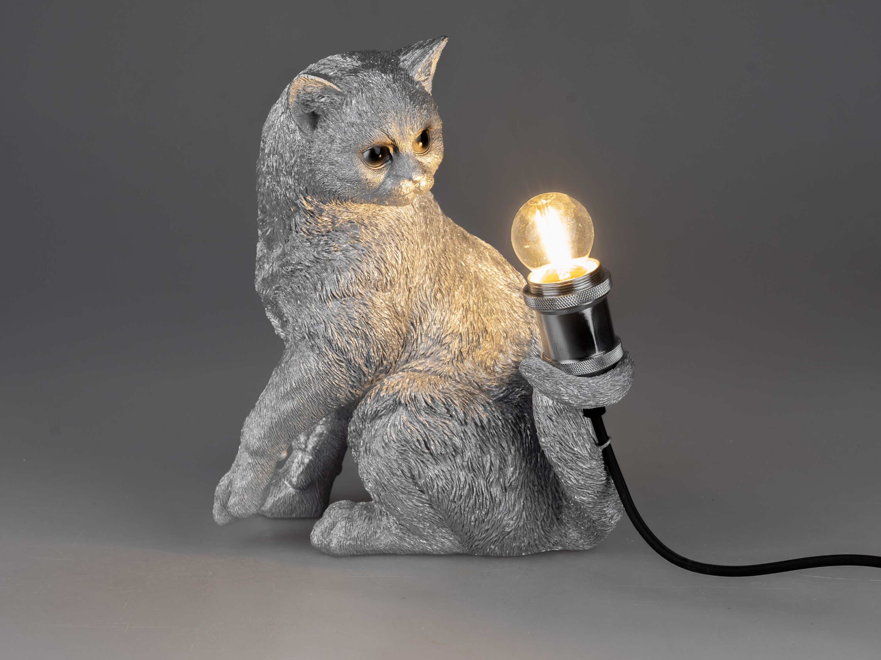 Charmante Stimmungsleuchte in Katzenform – Silber, 27x32cm