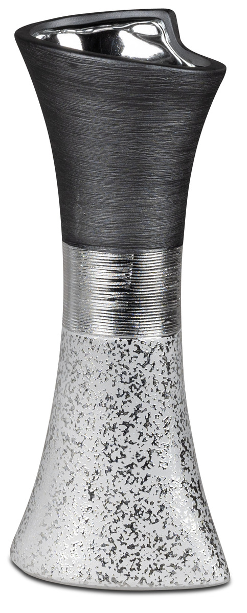 Elegante Vase "Luxor-Silber" – 13x30cm, handgefertigte Keramik mit matt-gebürsteter Oberfläche