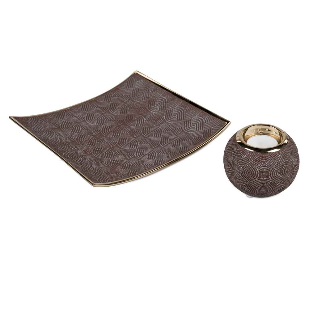 Deko-Schale mit Goldenem Rand, Braun-Gold 22x22cm 792853