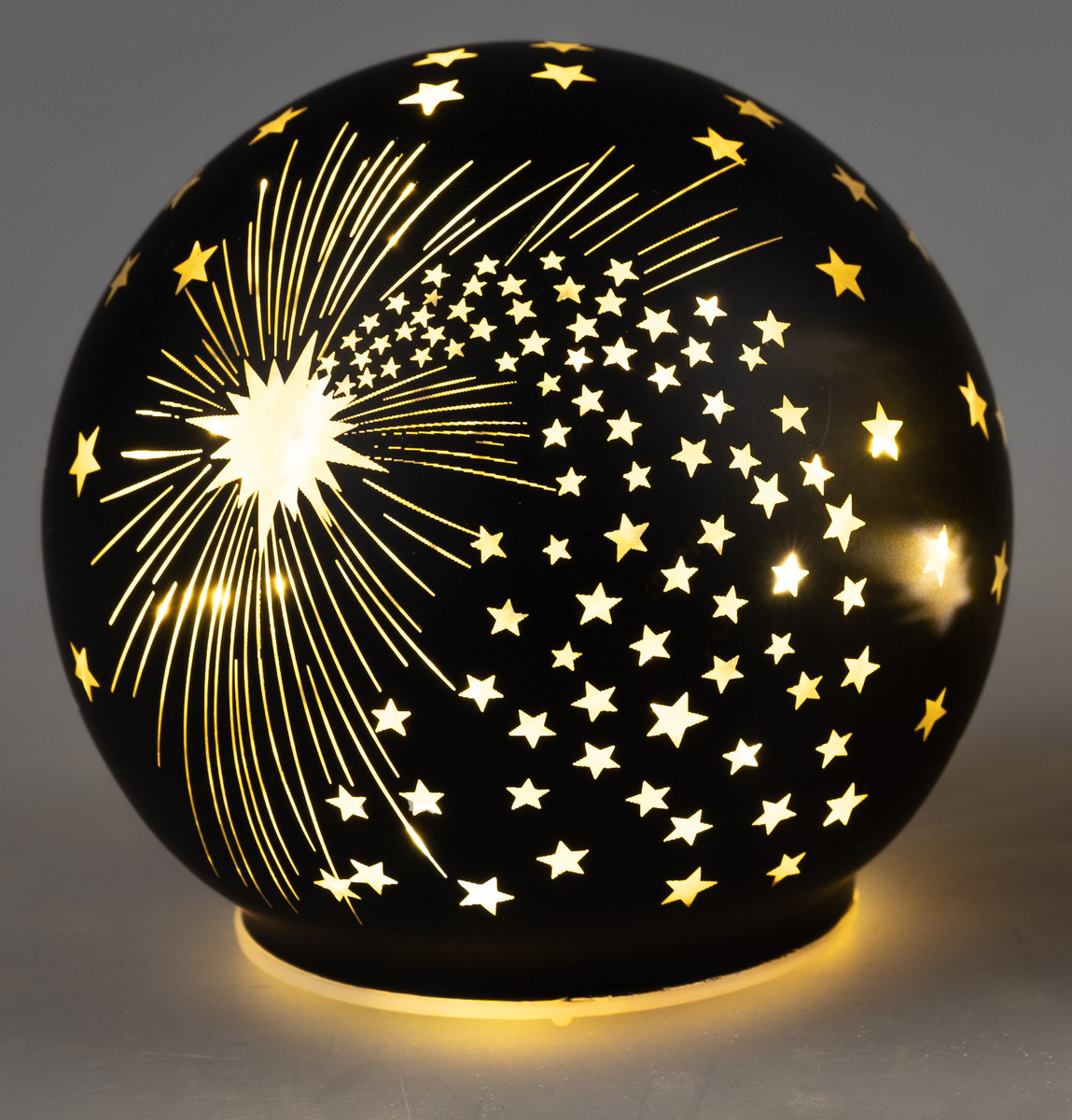 Deko Kugel Schwarz Gold aus Farbglas Sterndekor mit LED-Licht und Timer, 10cm