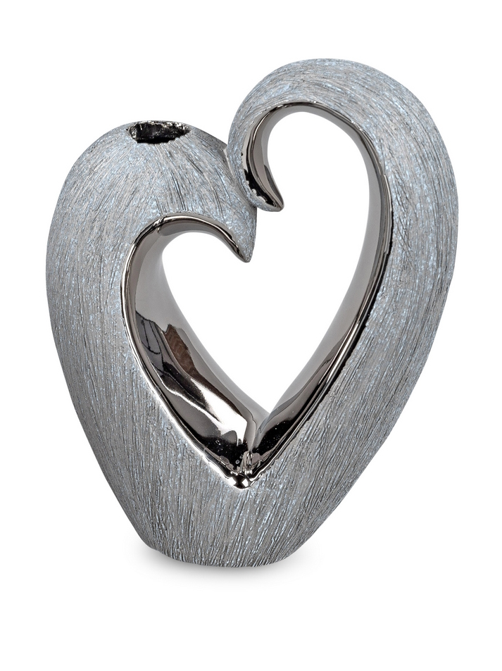 Handgefertigte Herzvase aus Keramik - Nature-Silber, 16 cm