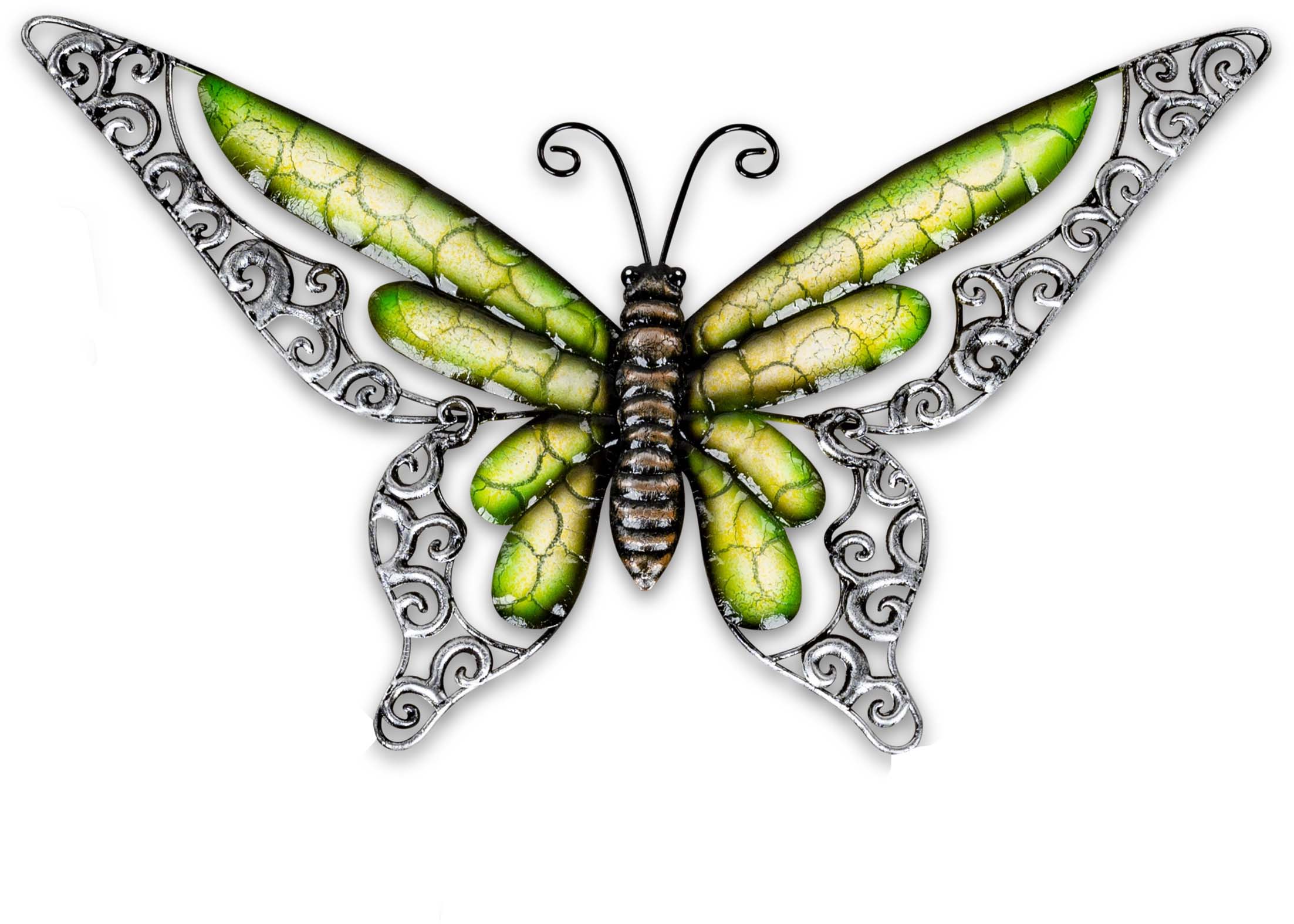 Wanddeko Schmetterling grün aus Metall – 36x21cm, mit Durchbruchdesign