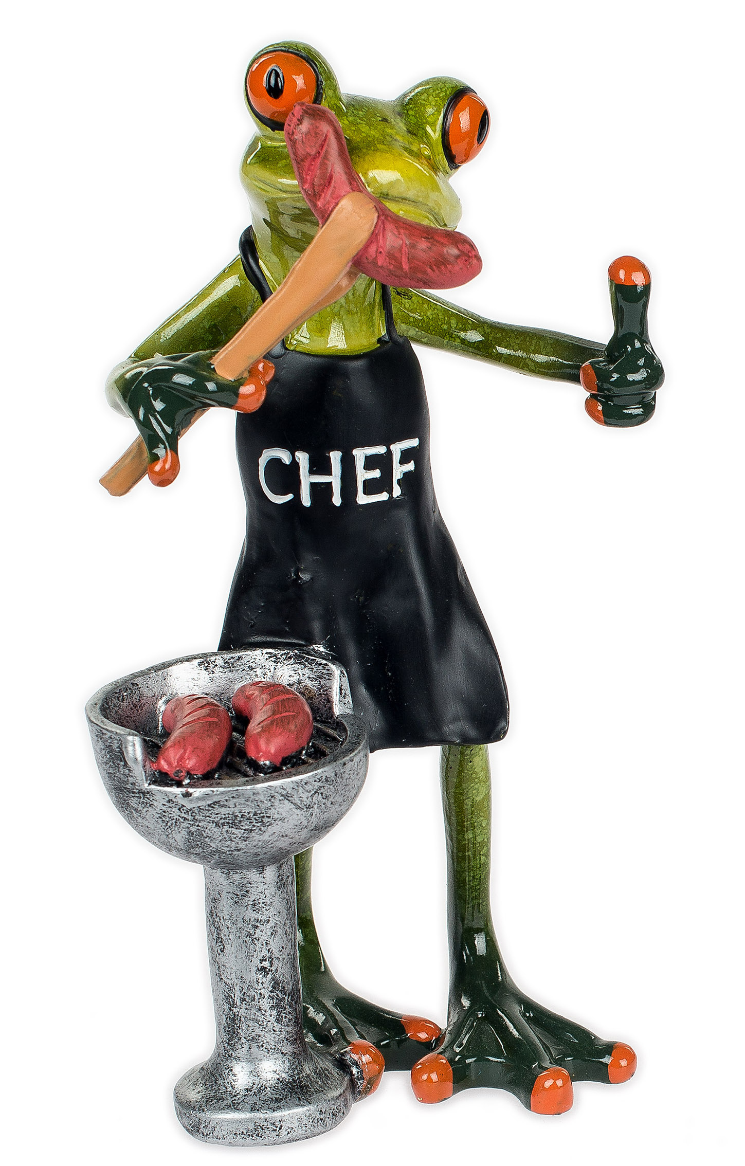 Formano Dekofigur Frosch am Grill mit Bratwurst handbemalt