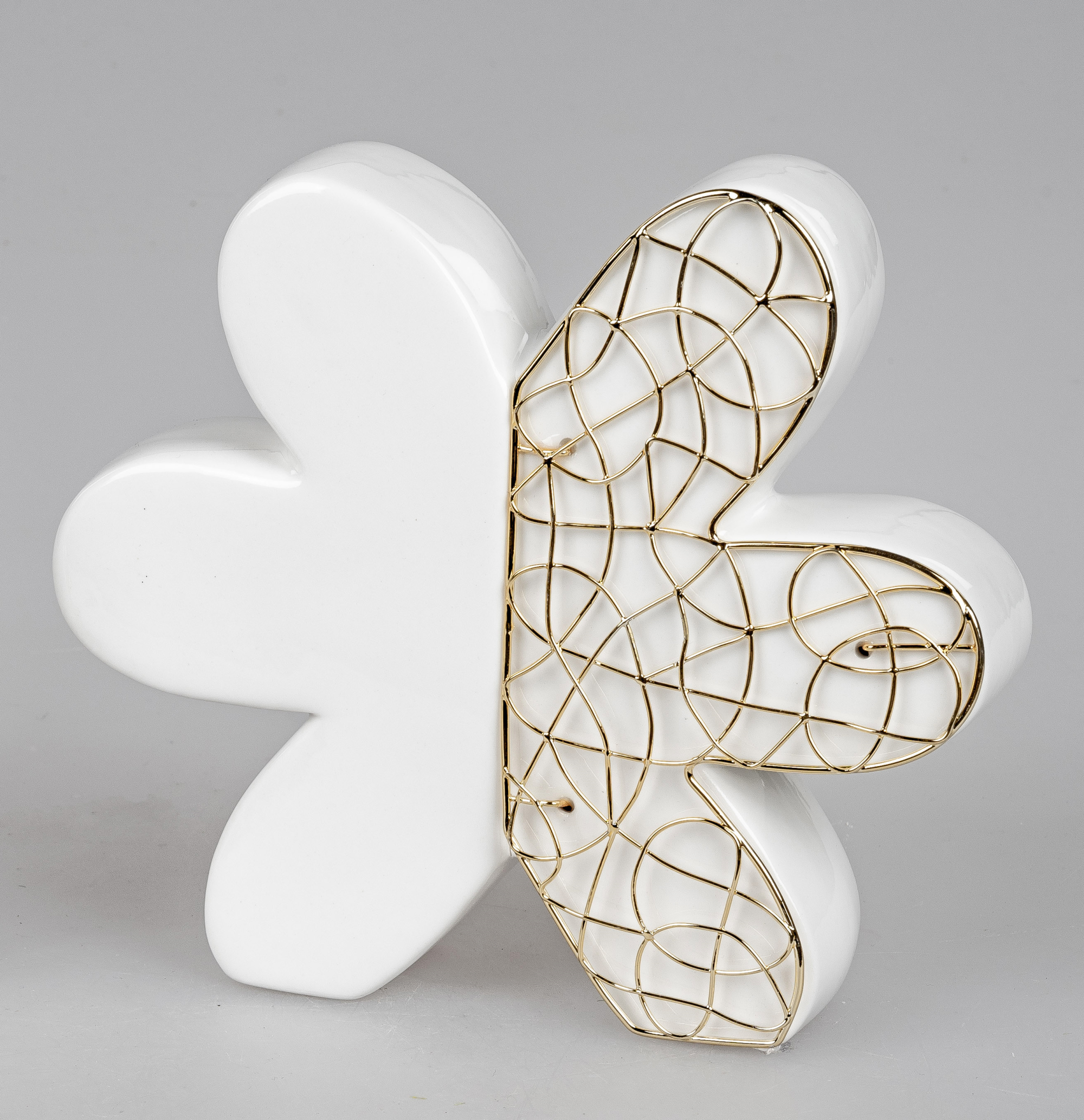 Deko-Blume 21cm aus Porzellan weiss-gold