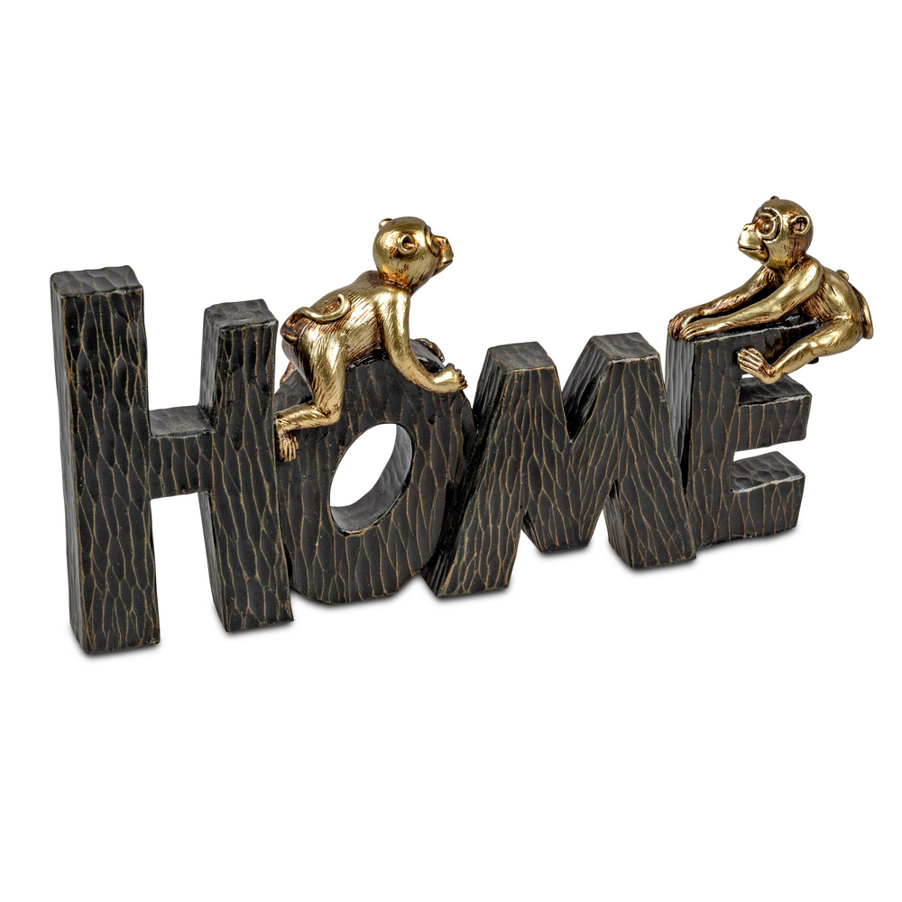 Schriftzug Home mit Goldenen Affen, Schwarz-Gold 24x10cm 791948