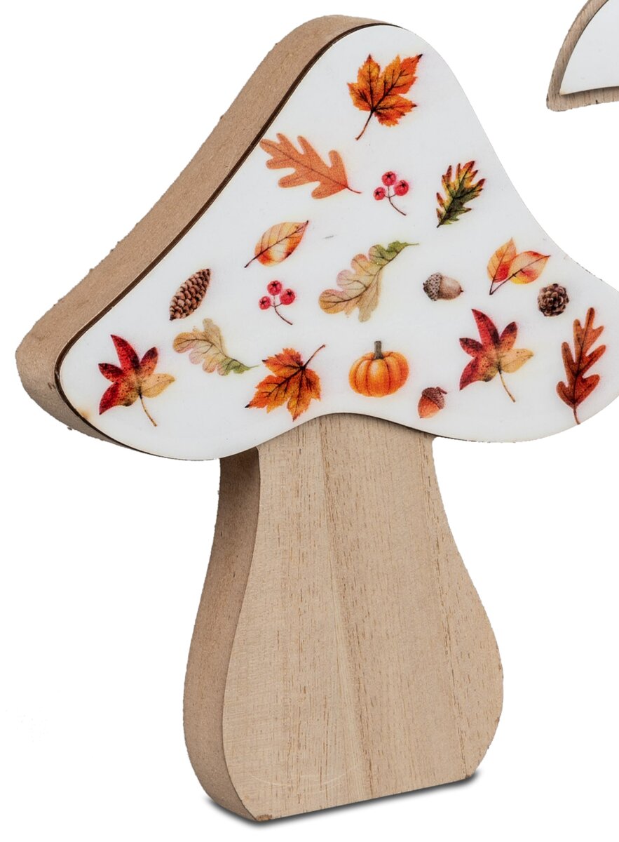 Dekorativer Holzpilz mit Herbst-Print, 19cm