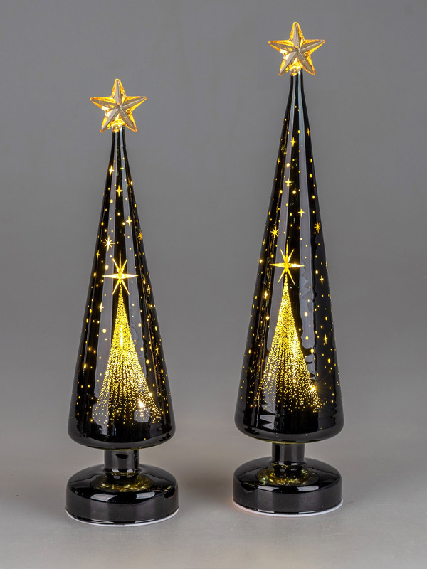 Deko-Baum Schwarz-Gold mit LED – 35 cm, Farbglas & Timer