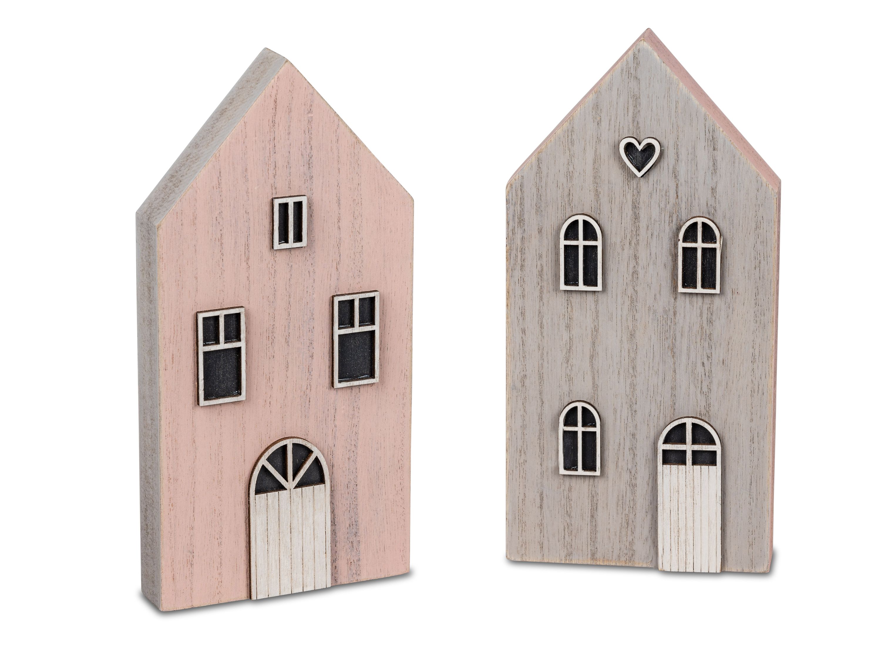 Deko-Haus grau / rosa 11x22cm, Holz, handbemalt - Wohnliche Akzente für dein Zuhause!