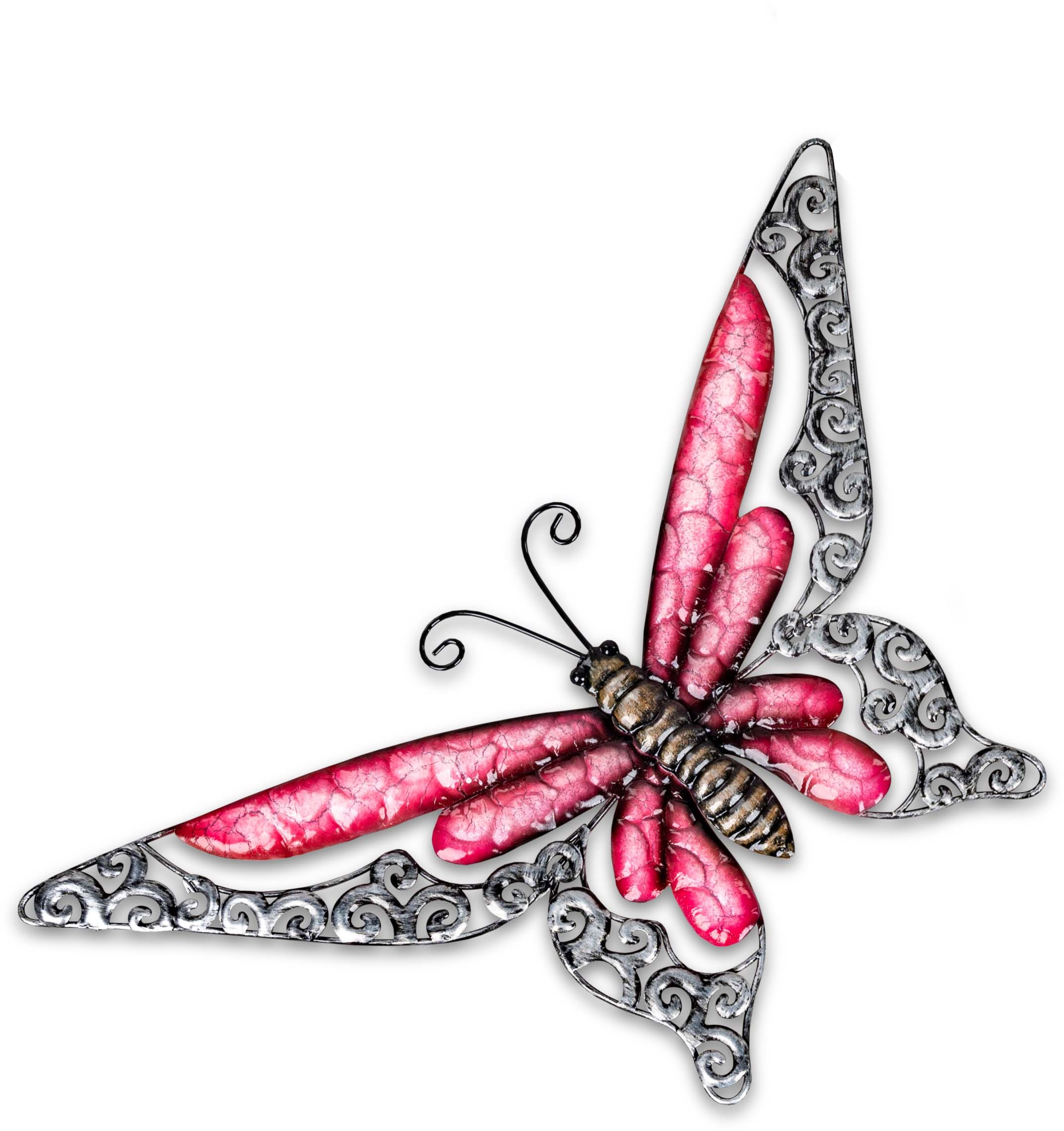 Wanddeko Schmetterling pink aus Metall – 48x28cm, mit Durchbruchdesign