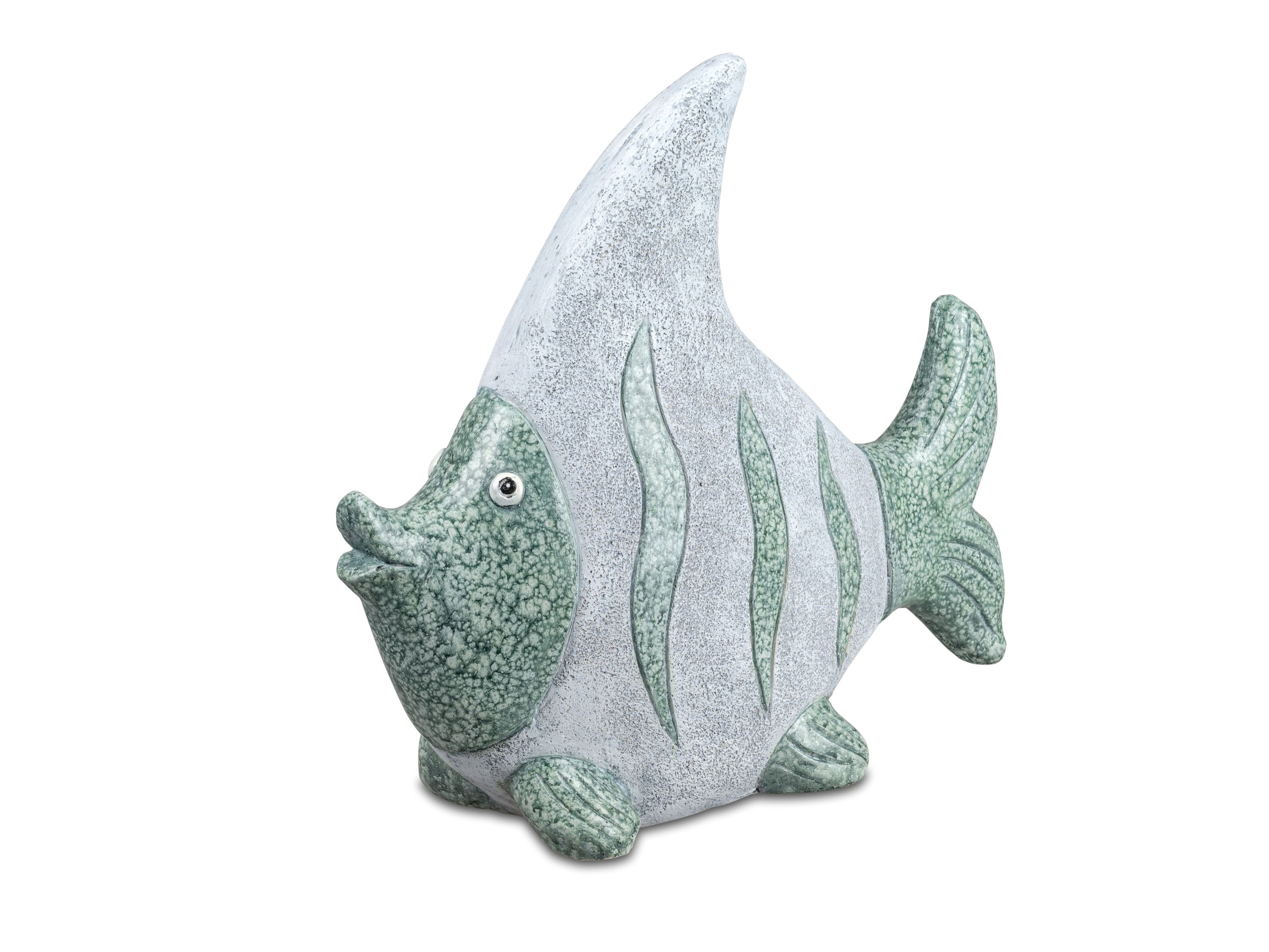 Charaktervoller Deko-Fisch in Steinoptik und Grün – 35cm, aus Magnesia