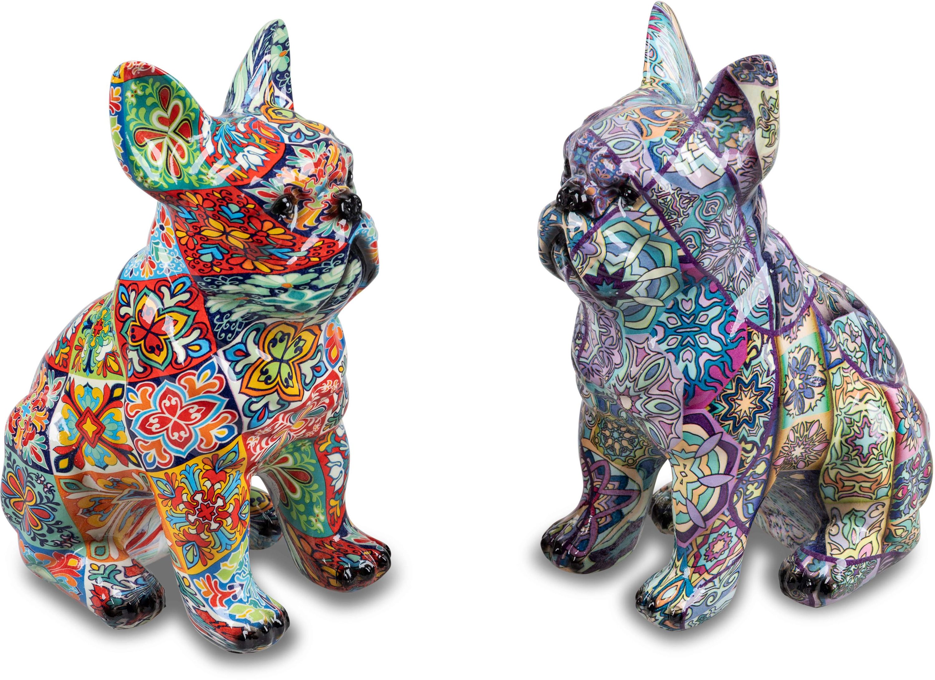 Bunte Bulldogge "Ibizza" – 22cm, aus Kunststein mit glänzender Oberfläche