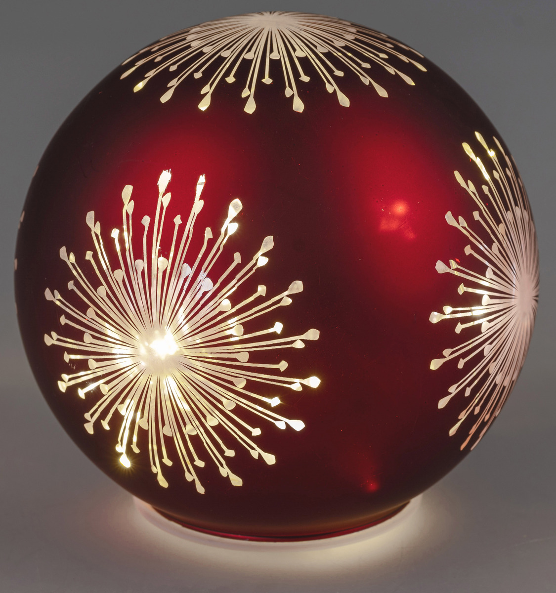 Deko Kugel Rot aus Mattem Farbglas Sterndekor mit LED-Licht und Timer, 15cm