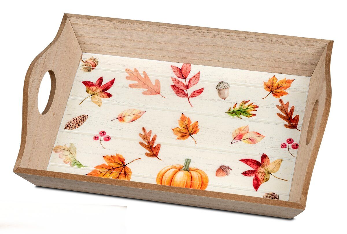 Holztablett mit Herbst-Dekor 30x20cm