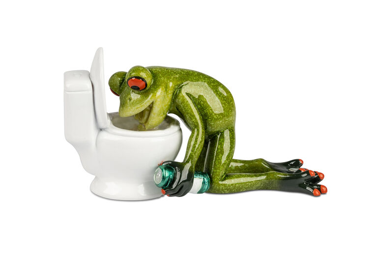 Dekofigur „Frosch vor der Toilette“ – 14 x 8 cm – handbemalt & herrlich ehrlich