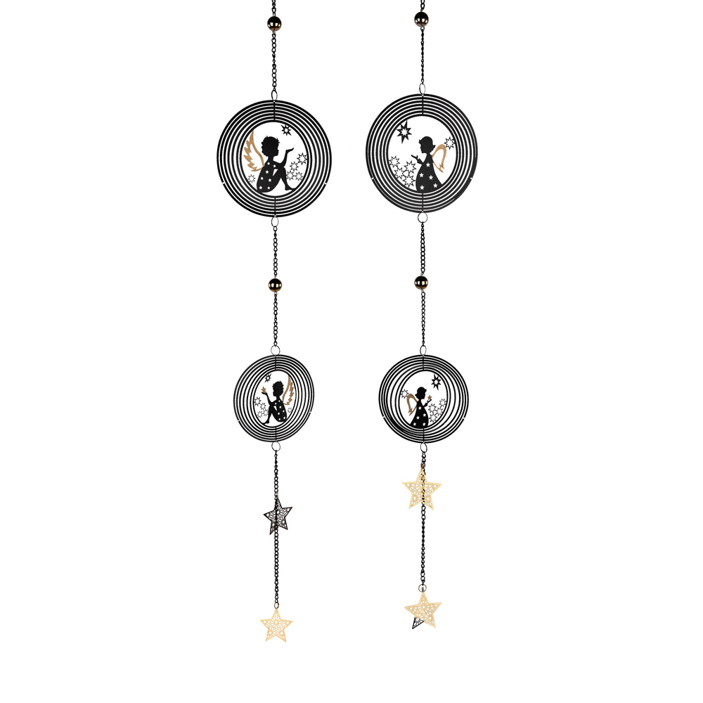 Doppelkreis Engel Hänger 84cm Schwarz & Gold 522061B