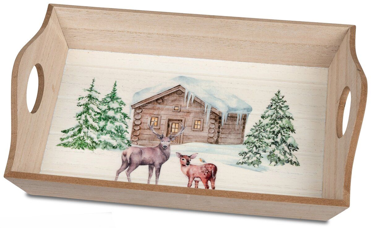 Holztablett 30x20cm mit Winter-Dekor für gemütliche Stunden
