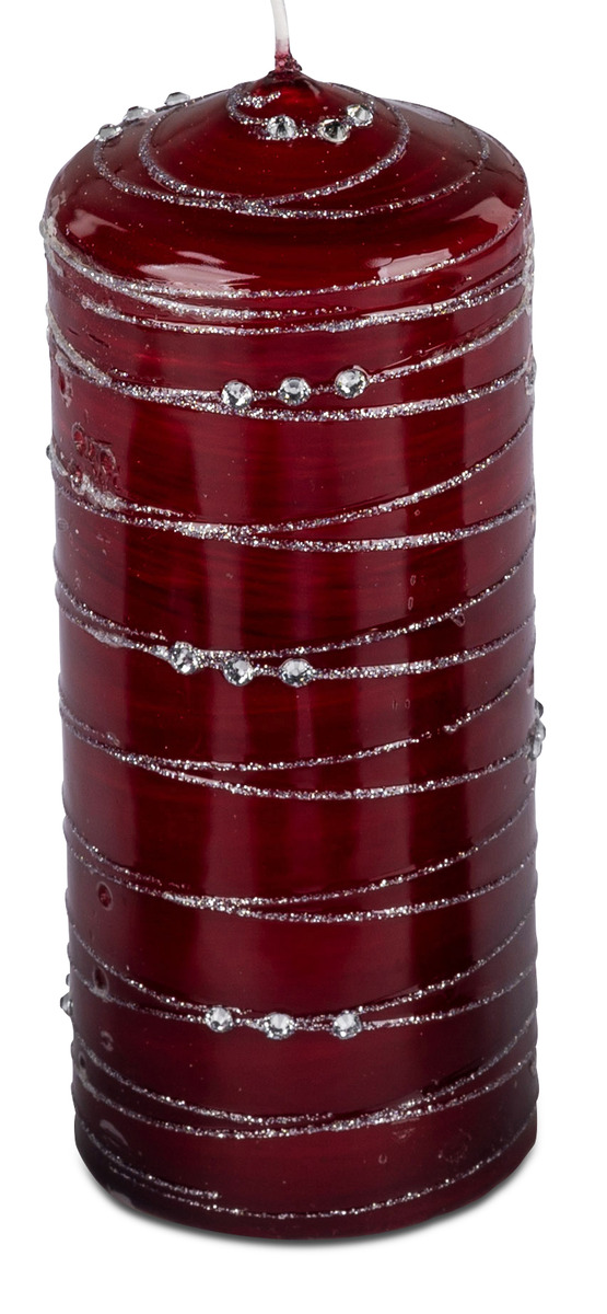 Rote Kerze mit Glitzer-Spirale, Höhe 16 cm – Glänzende Oberfläche
