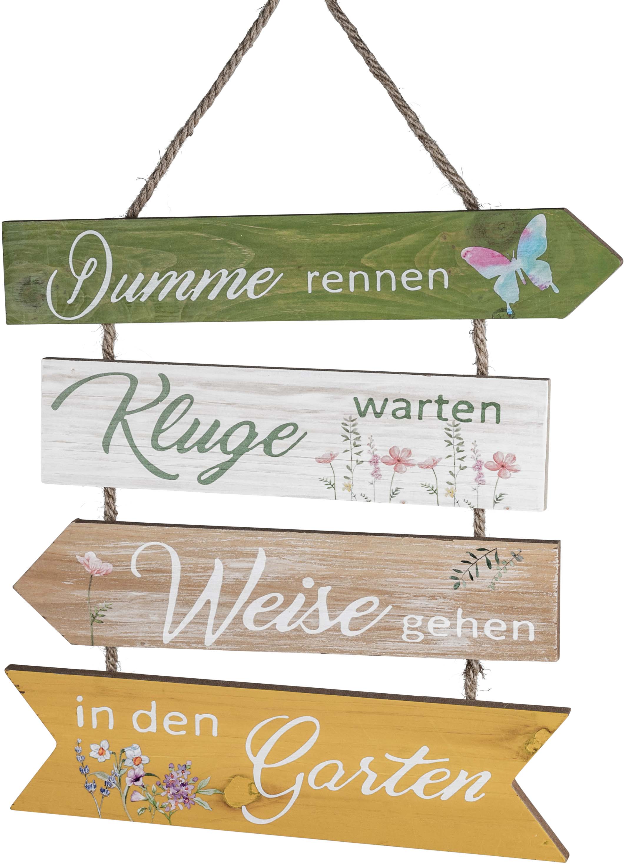 Hängendes Holz-Schild mit Garten-Spruch – 29x30cm
