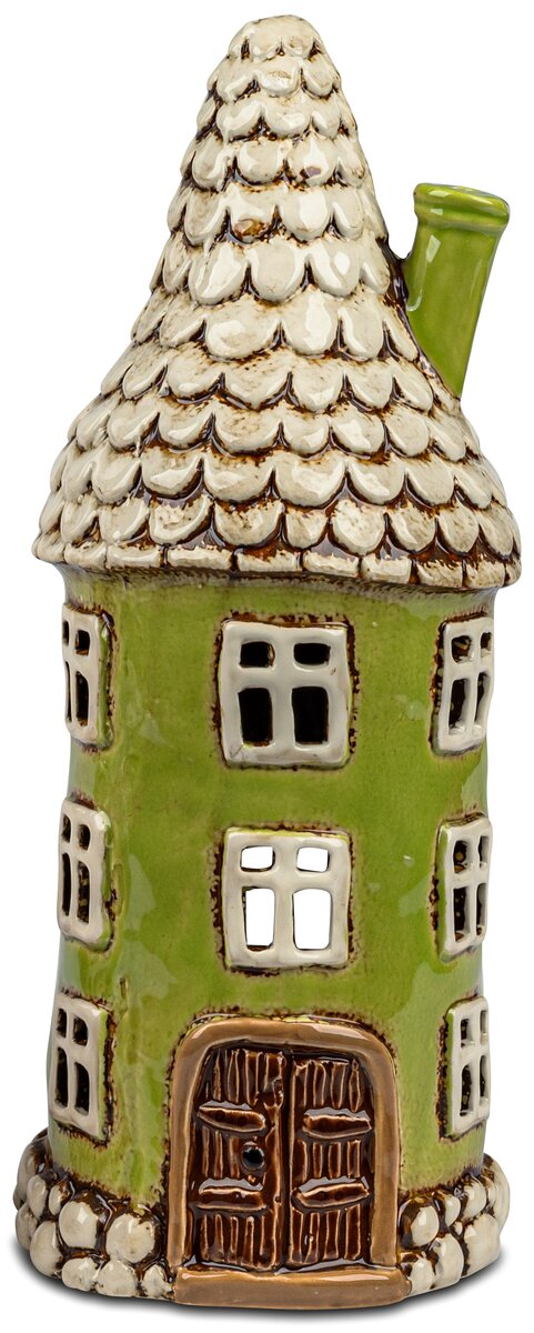 Zauberhaftes Windlicht-Haus aus handbemaltem Steinzeug 28cm