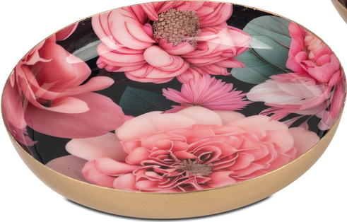 Dekoteller „Blütenpracht“ – 19 cm – goldenes Metall mit Rosen-Dekor