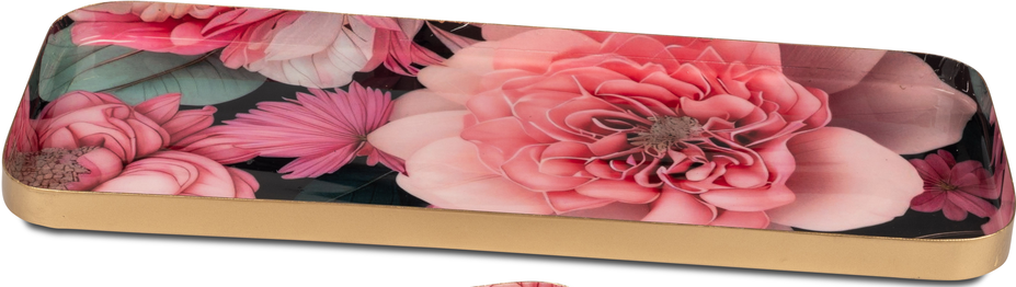 Dekoteller „Blütenpracht“ – 13 × 28 cm – goldenes Metall mit Rosen-Dekor