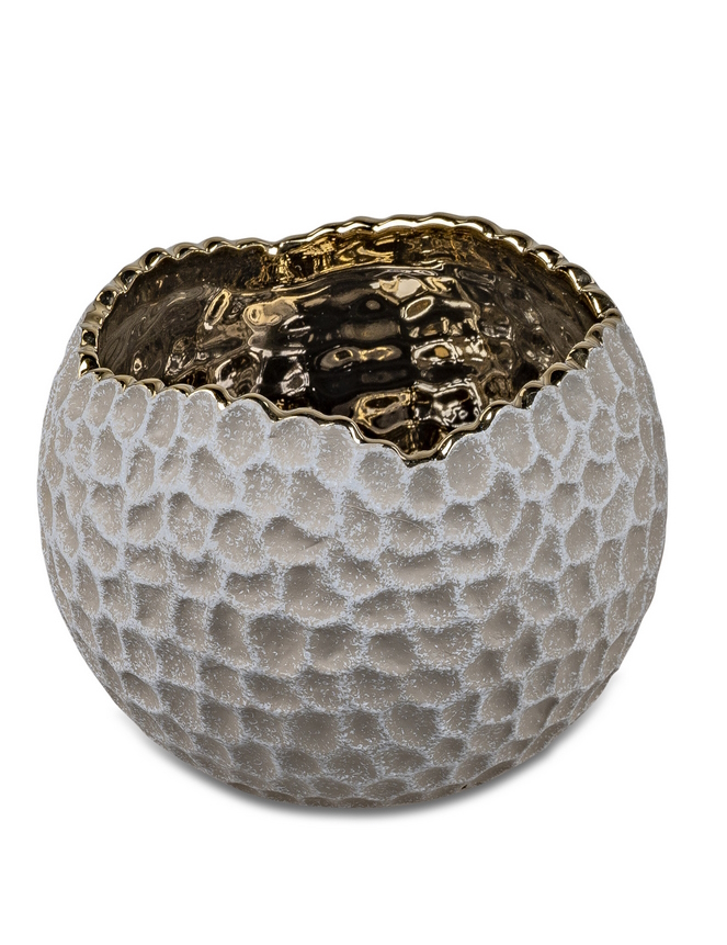 Eleganter Keramik-Kübel in Sand-Gold – Handgefertigt und Detailreich, 15cm