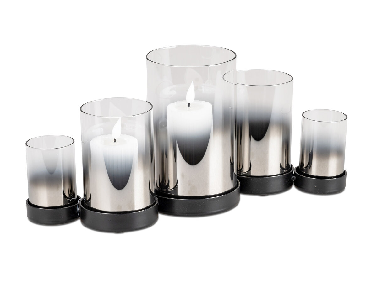 Elegantes Windlicht "Welle" in Schwarz und Metallic