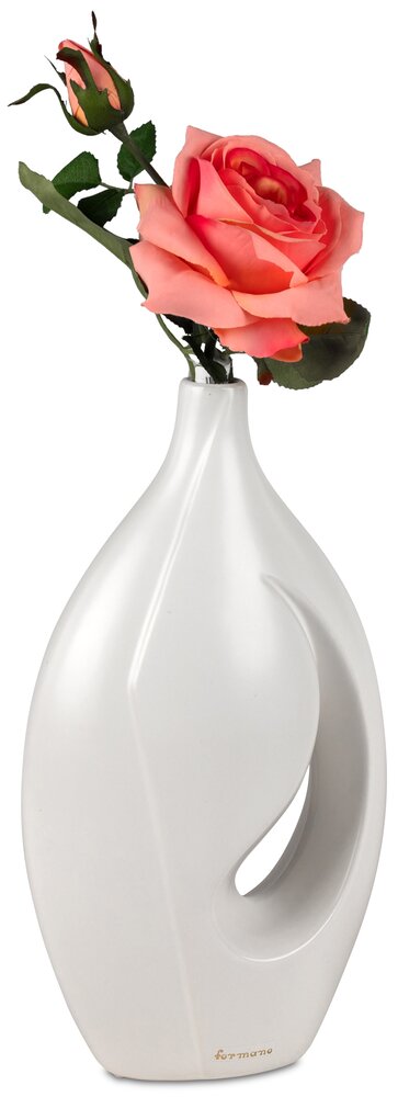 Elegante Vase mit weißer Mattglasur – 16x30cm, handgefertigte Keramik mit Relief