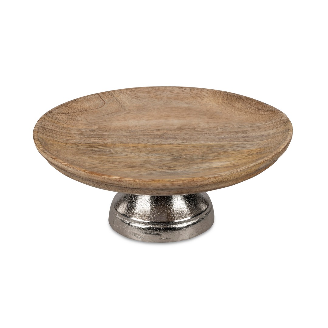 Elegante Schale auf Fuß aus Mango-Holz und Aluminium – ca. 11x25x25cm