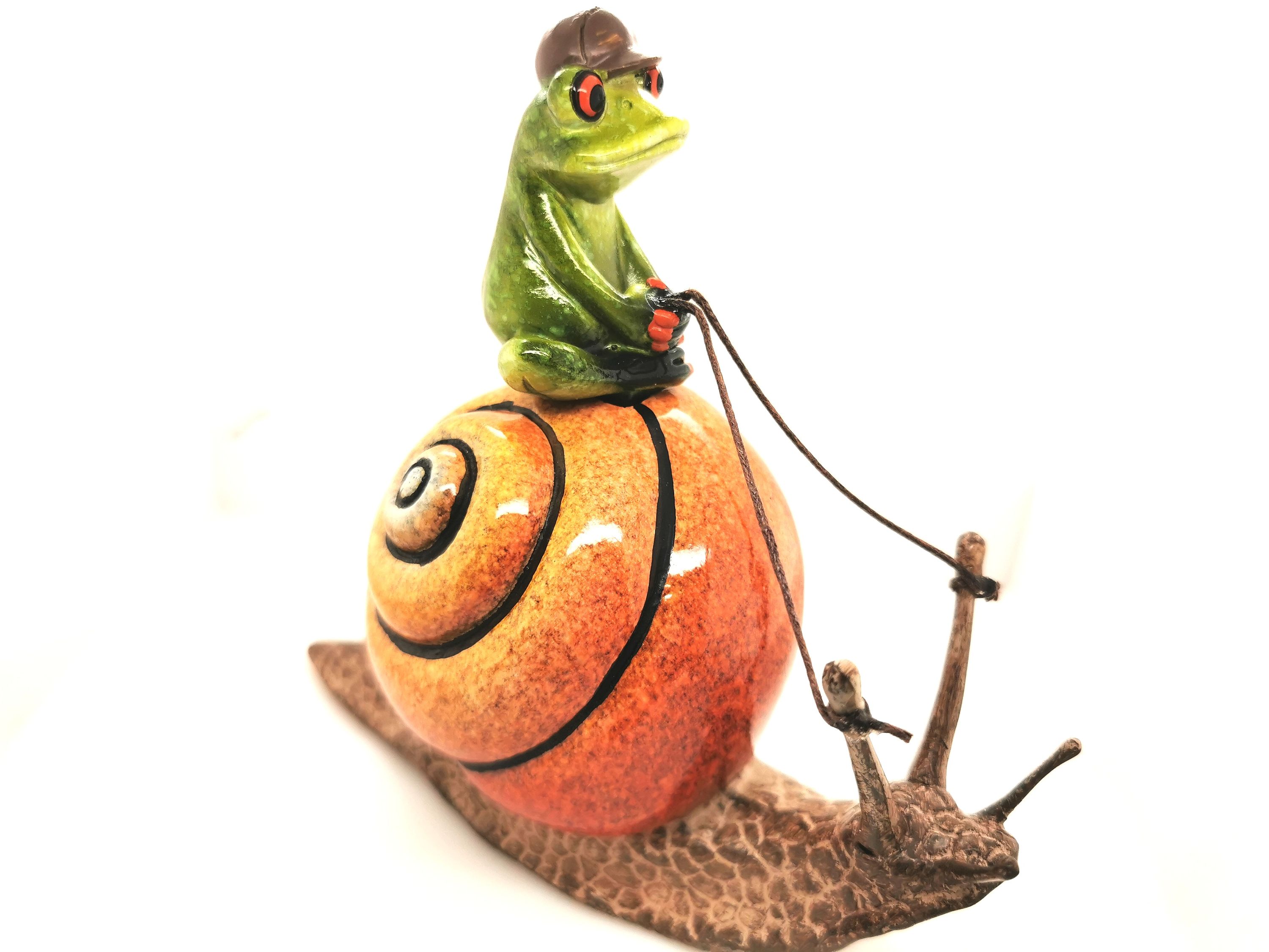 Deko-Figur Froschhausen - Der mutige Schneckenreiter, Frosch auf Schnecke