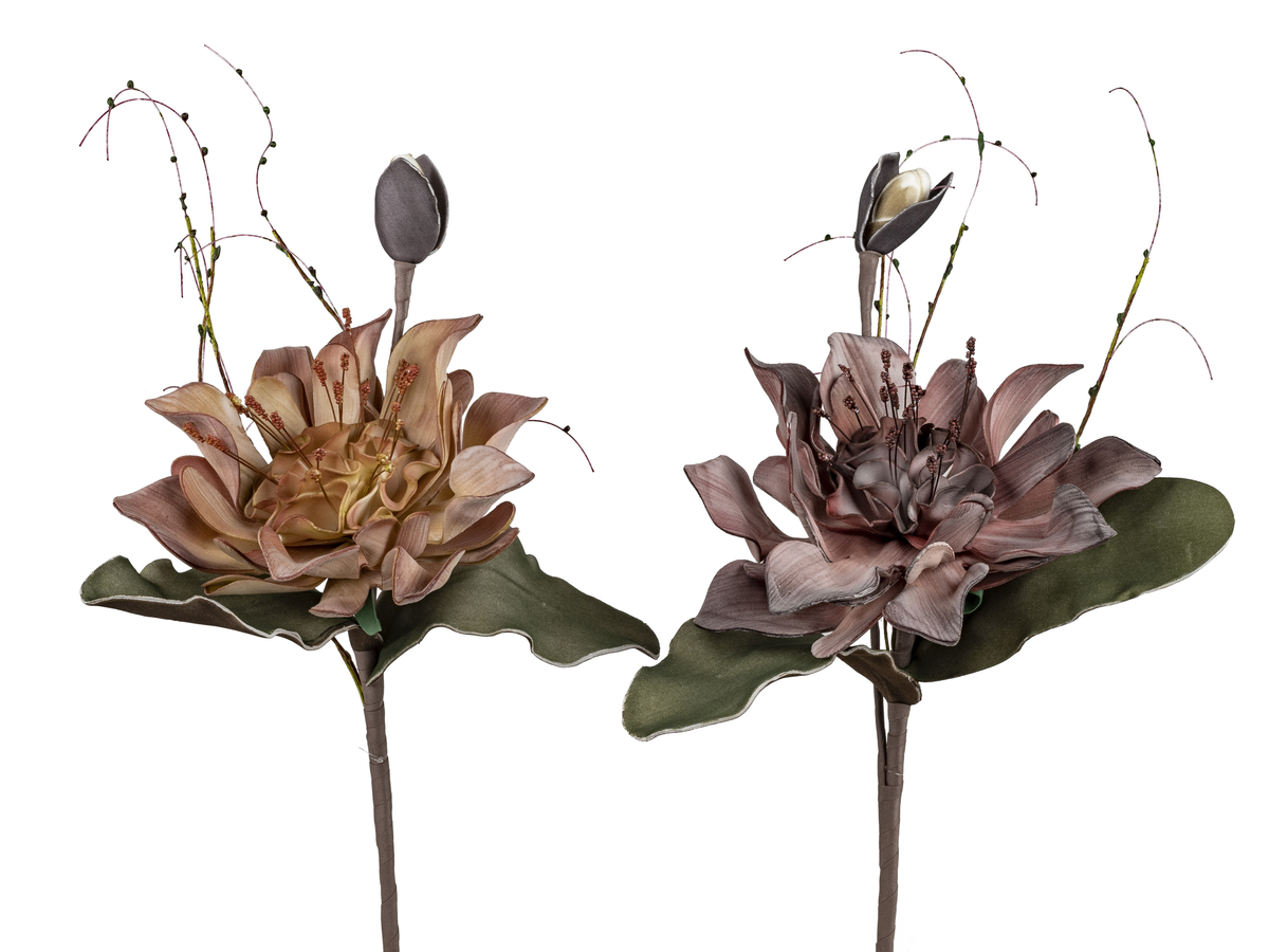 Blütenzweig herbstfarben 60cm mit Knospe und Blätter aus Schaumstoff