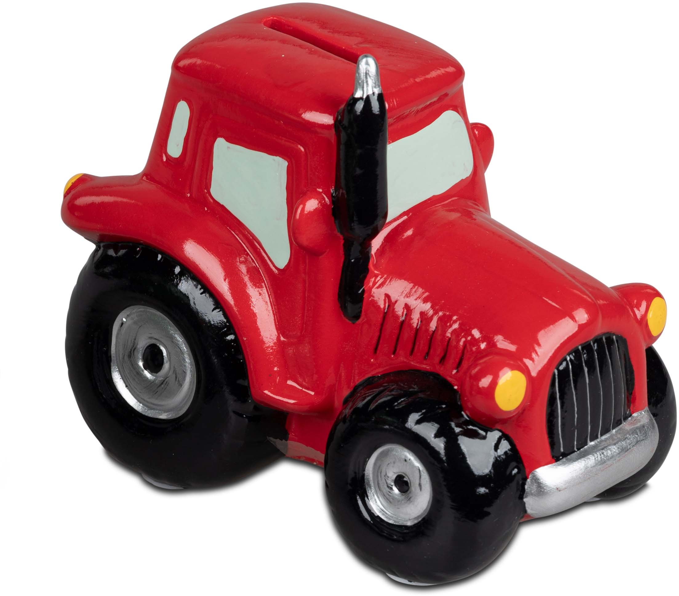 "Traktor im Feld" – Handbemalte Spardose aus Steingut rot 709820B