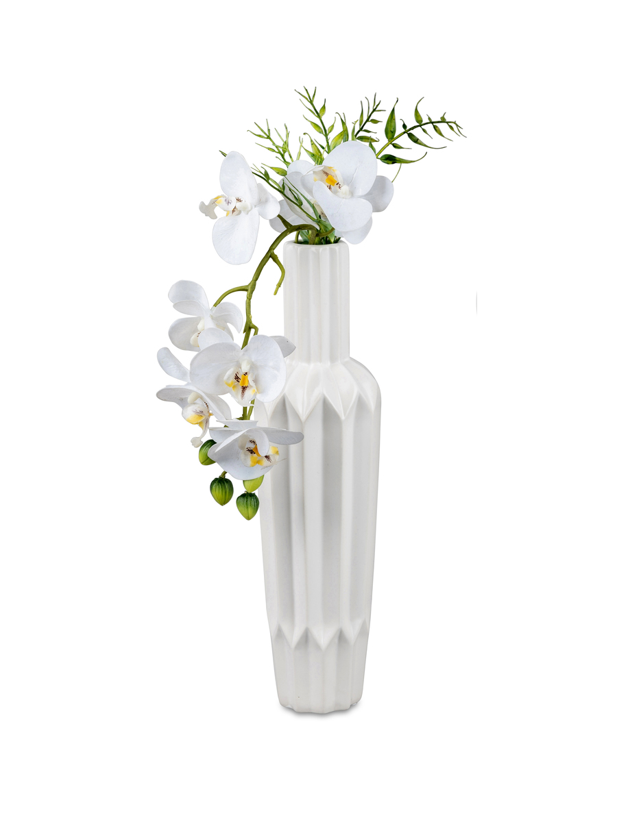 Handgefertigte Keramikvase in Weiß mit Mattglasur und Relief, 38 cm