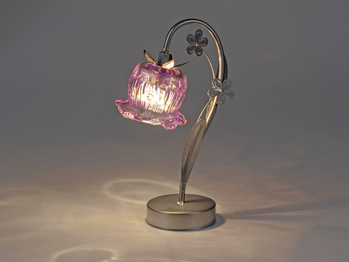 Elegante LED-Tischlampe mit rosa Glasblüte