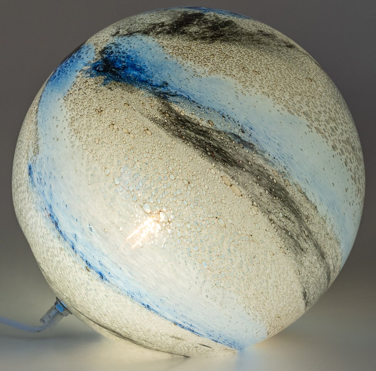 Elegante Kugellampe Blau-Schwarz aus Farbglas, 24cm