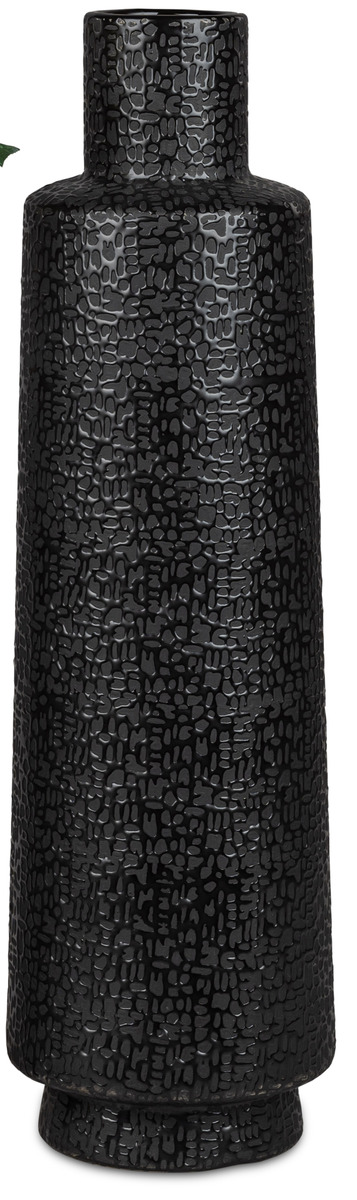 Bodenvase aus Keramik, schwarz-matt, 50 cm, mit Filz-Sticker und Struktur-Verzierung