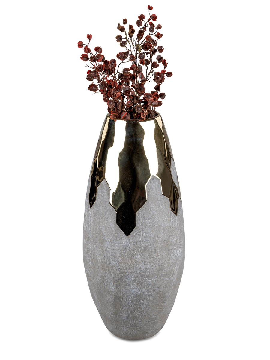 Elegante Vase "Sand-Gold" – 20x44cm, handgefertigte Keramik mit matter Oberfläche und goldenem Element