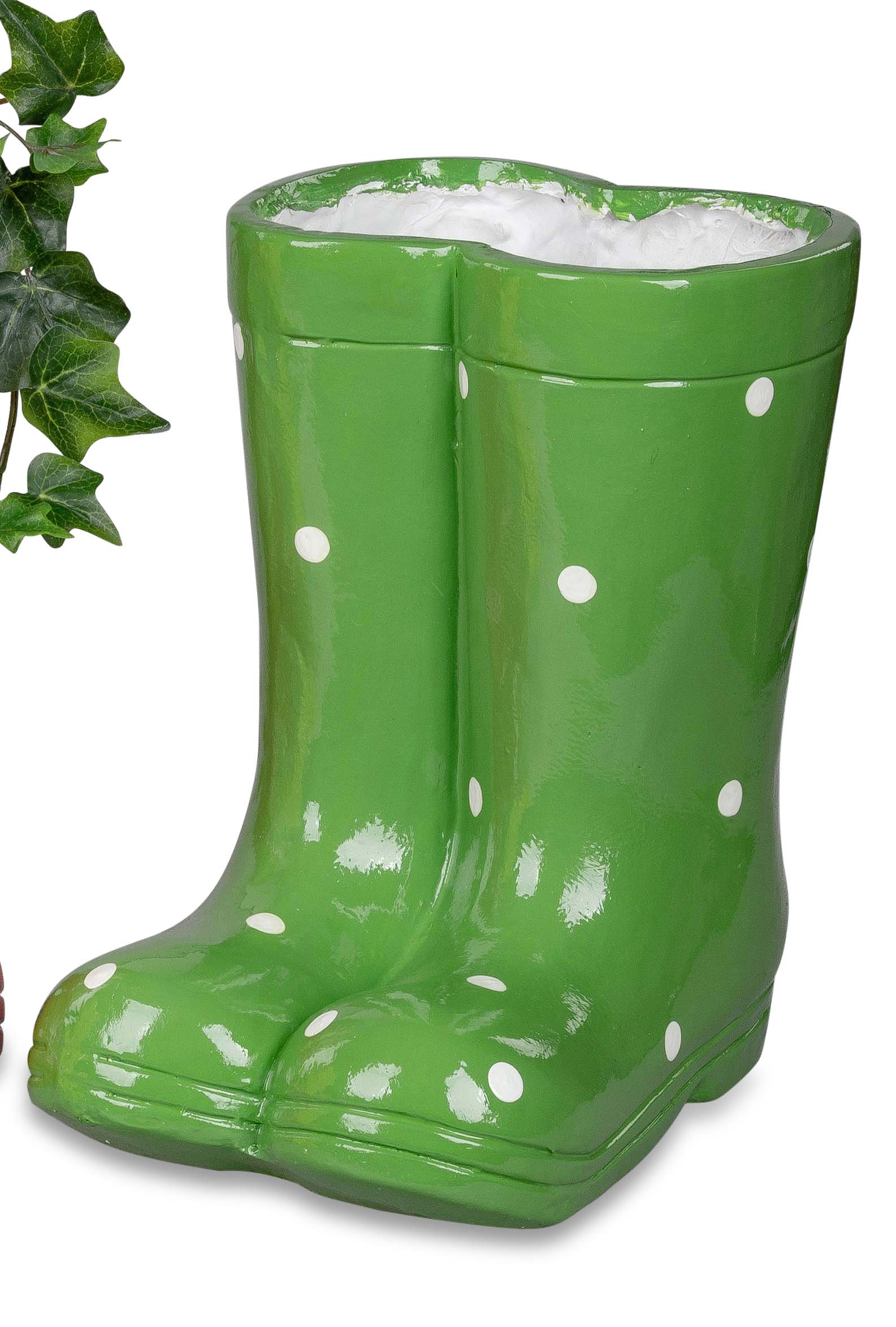 Dekorativer Terracotta-Stiefel mit glänzender Oberfläche und weißen Punkten 708472C