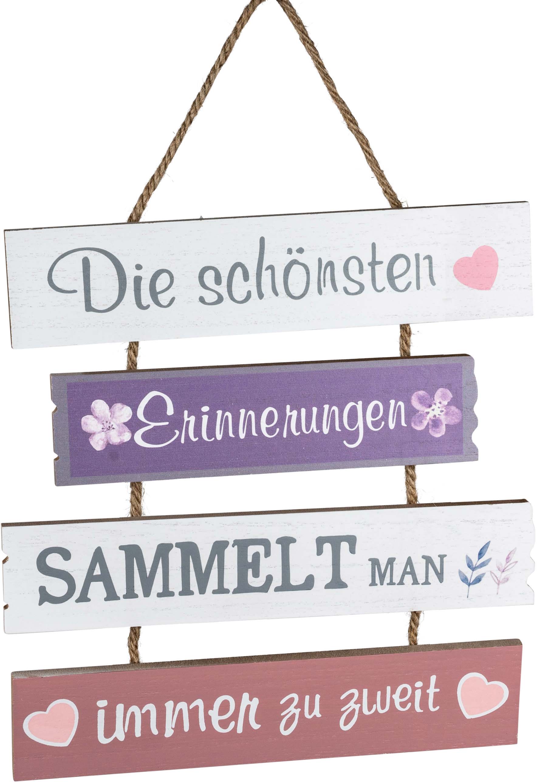 Holz-Schild hängend mit Spruch „Die schönsten Erinnerungen sammelt man immer zu zweit“ - 29 x 30 cm
