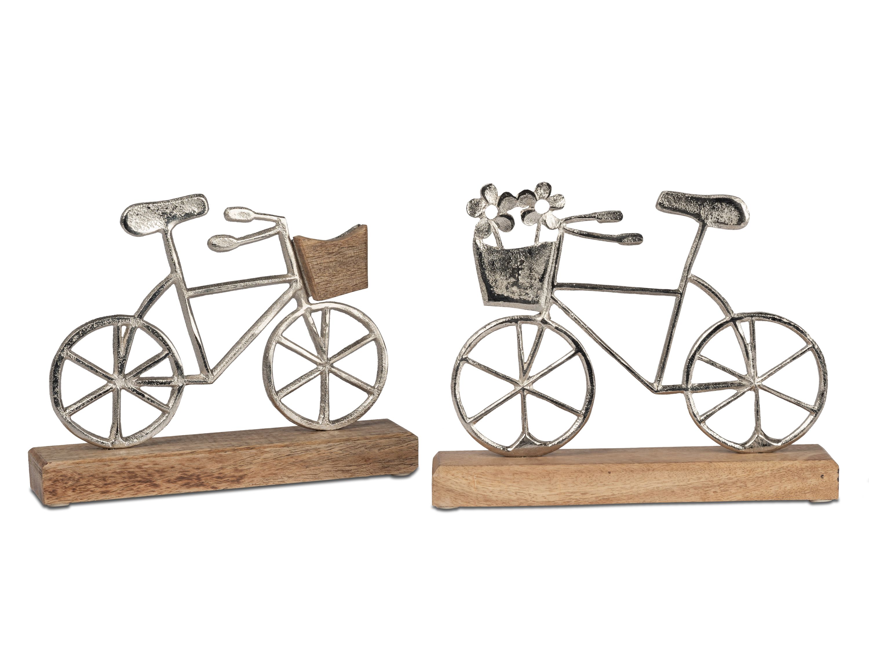 Aufsteller Fahrrad auf Holzsockel – Aluminium & Mangoholz, 20x17 cm