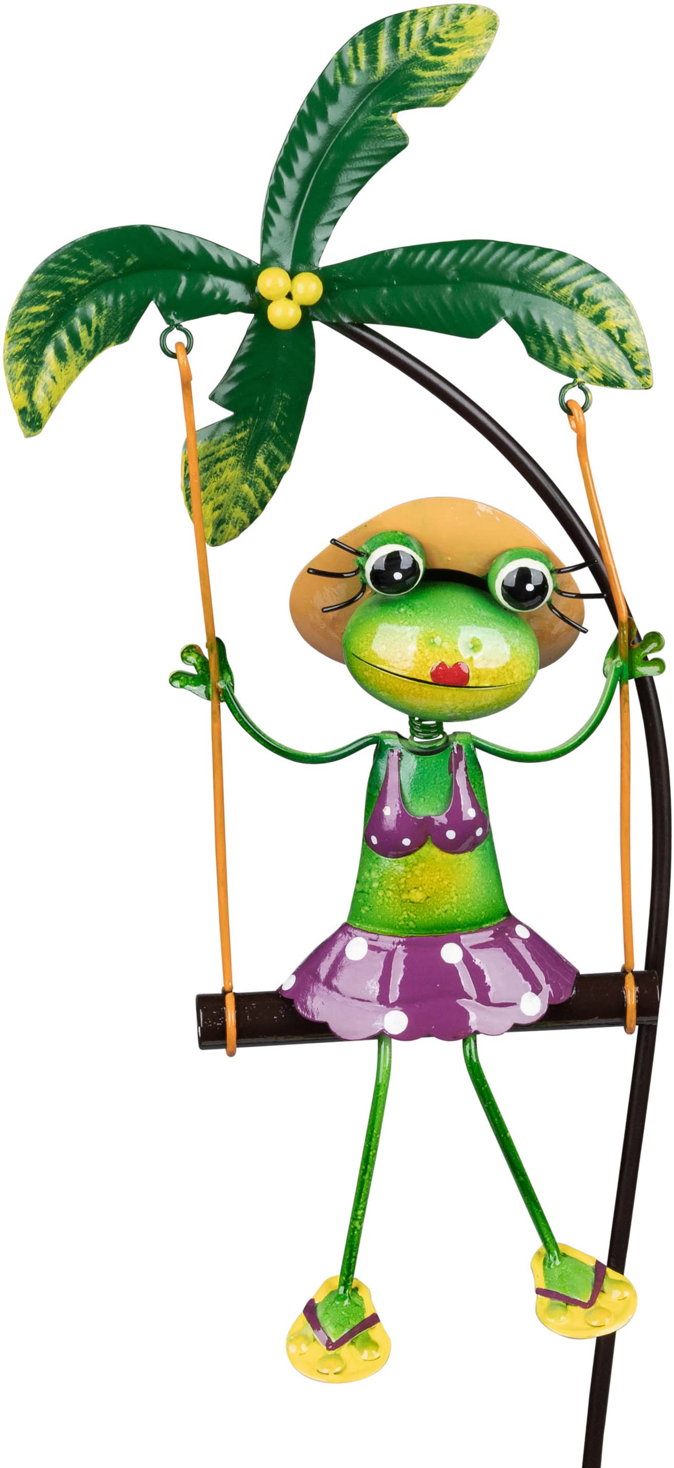 Garten-Stecker Frosch auf Schaukel 16x96cm aus Metall, handbemalt 555083A