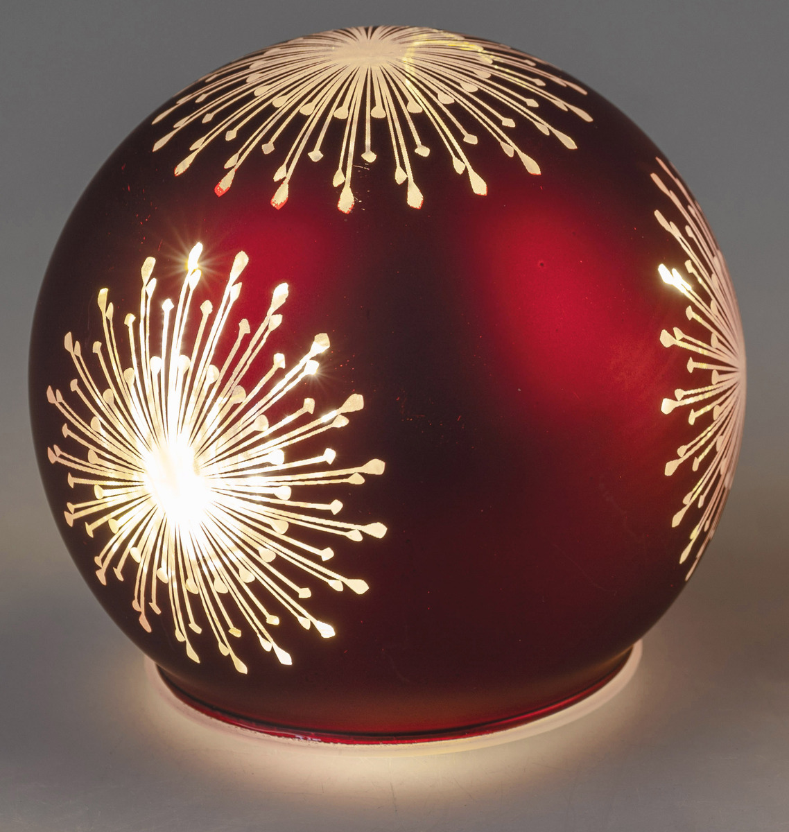 Deko Kugel Rot aus Mattem Farbglas Sterndekor mit LED-Licht und Timer, 12cm