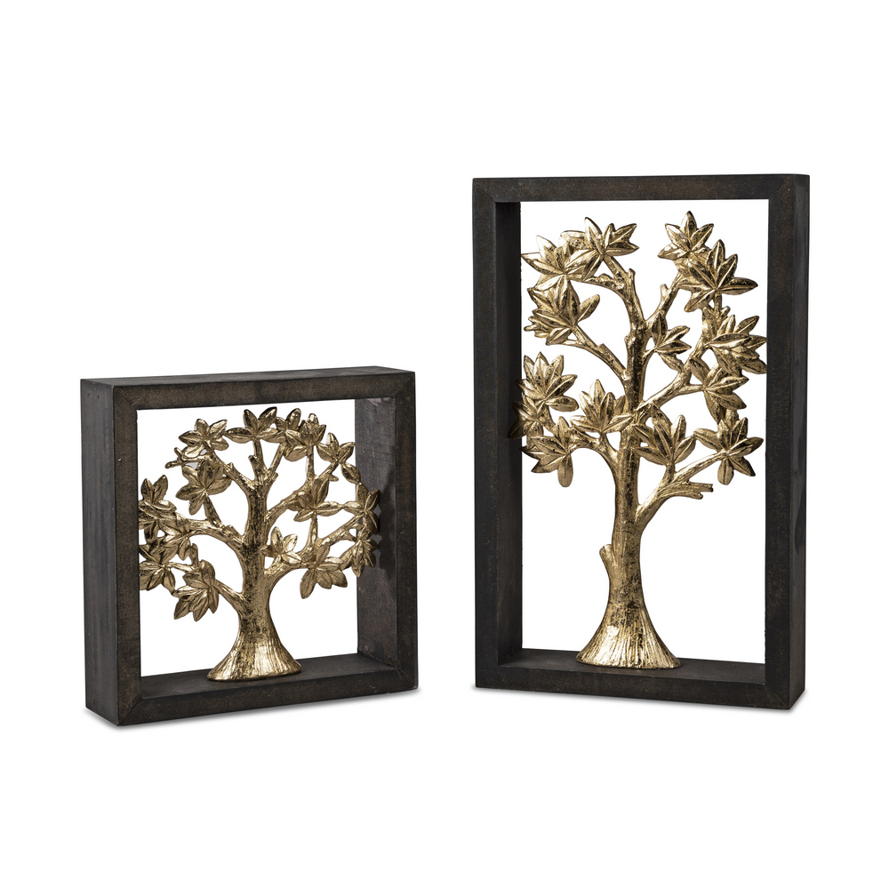 Deko-Objekt "Goldener Lebensbaum" im schwarzen Holz-Rahmen (20x20cm) 776945