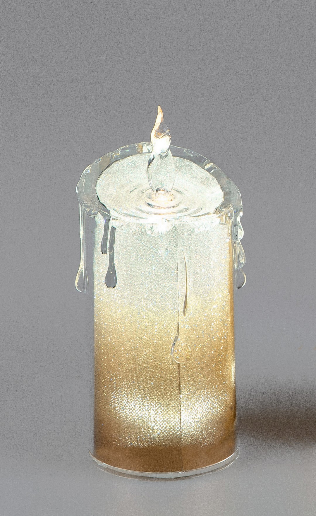 Acryl-Kerze mit warm-weißem LED-Licht und goldfarbener Spezialfolie, 7x18cm – Funkelnder Glanz für festliche Momente