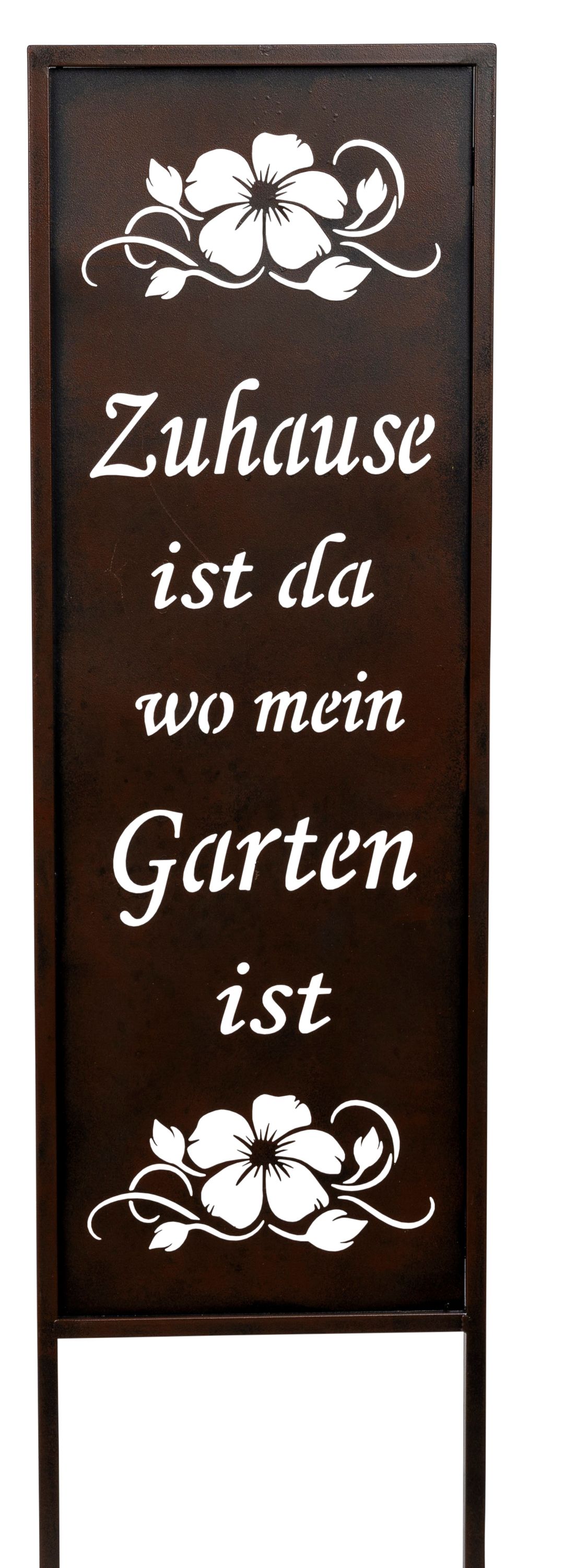 Gartenstecker „Zuhause ist da, wo mein Garten ist“ - Rostiges Metall, 22 x 90 cm