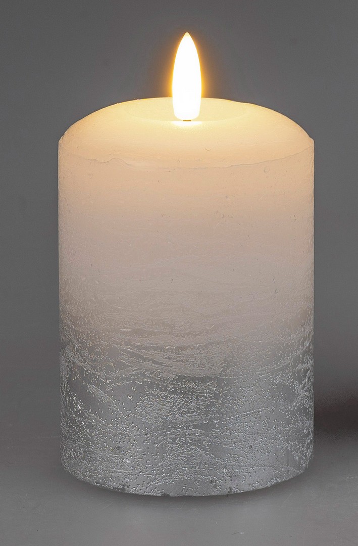 LED-Kerze 7x10cm Rustik weiss-silber