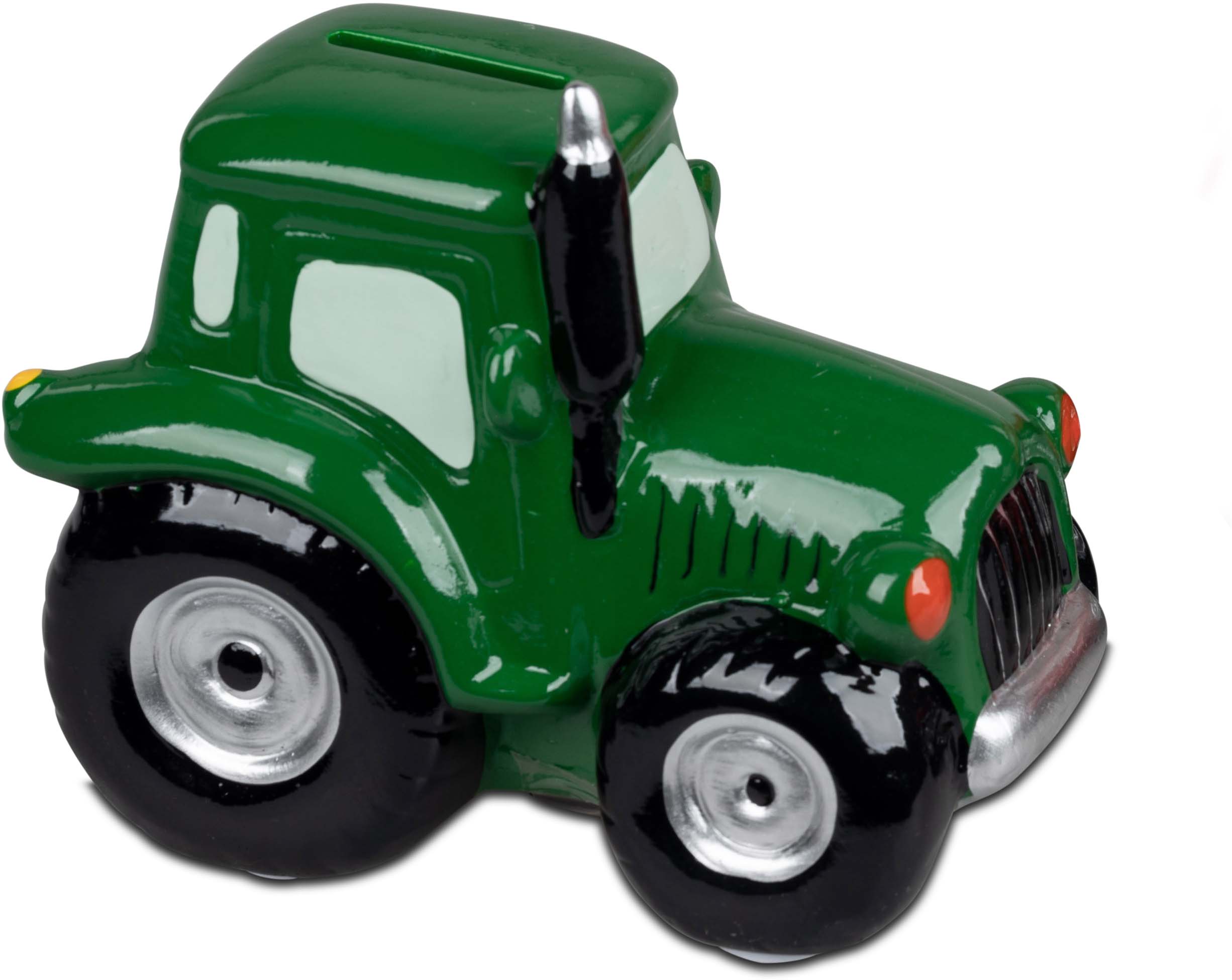 "Traktor im Feld" – Handbemalte Spardose aus Steingut grün 709820A