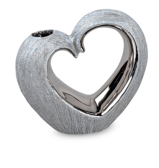 Handgefertigte Keramikvase in Herzform – 12cm, Grau-Silber mit matter und glänzender Oberfläche